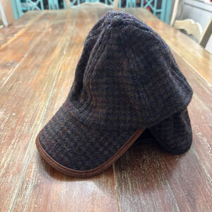 RedHead Wool Blend Plaid Baseball Cap Ear Flaps Brown Blue L XL